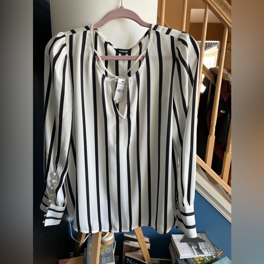 Black and White striped NWT Express Blouse
